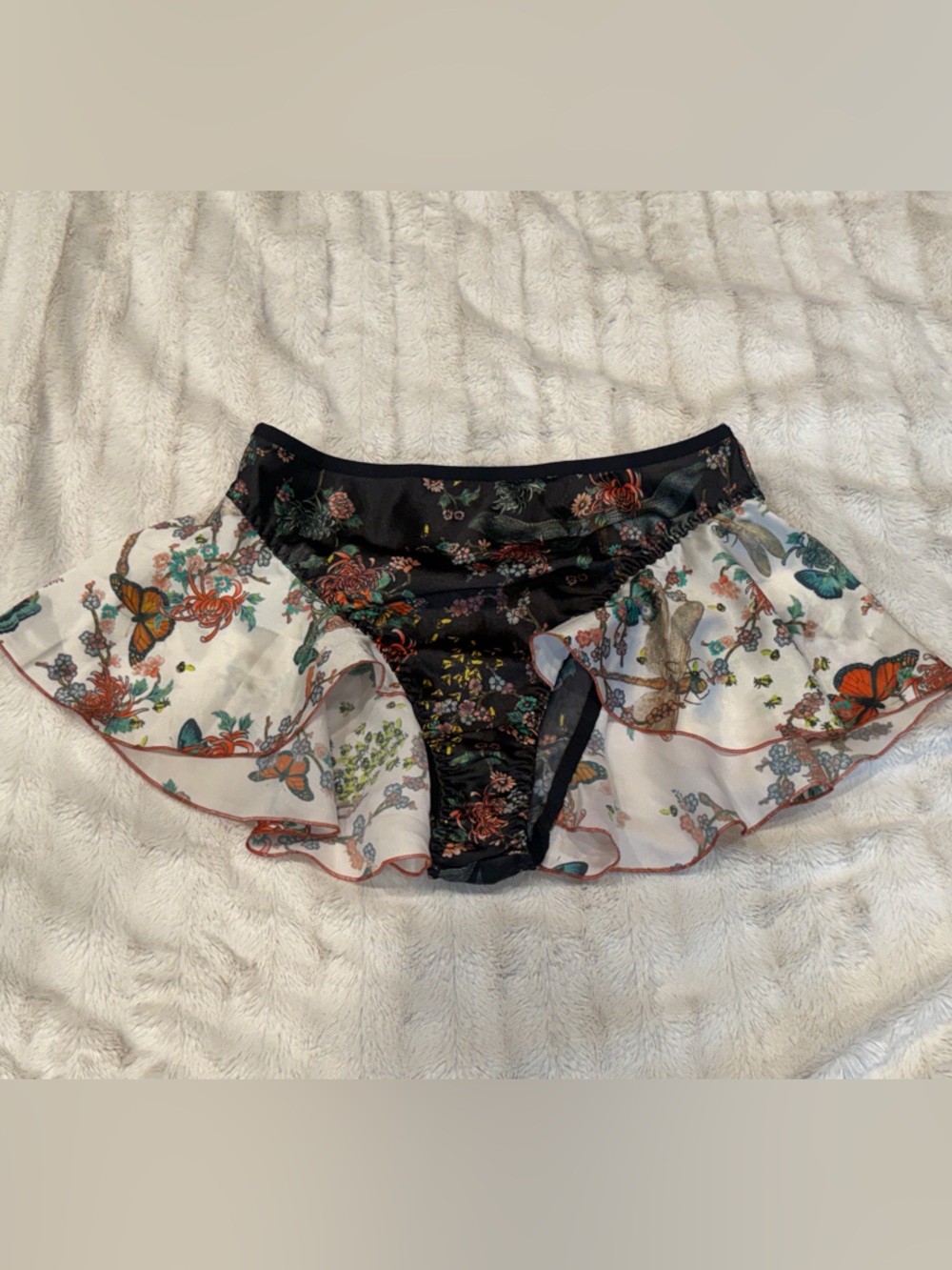 Prana Black & White Floral Butterfly Ruffle Panty